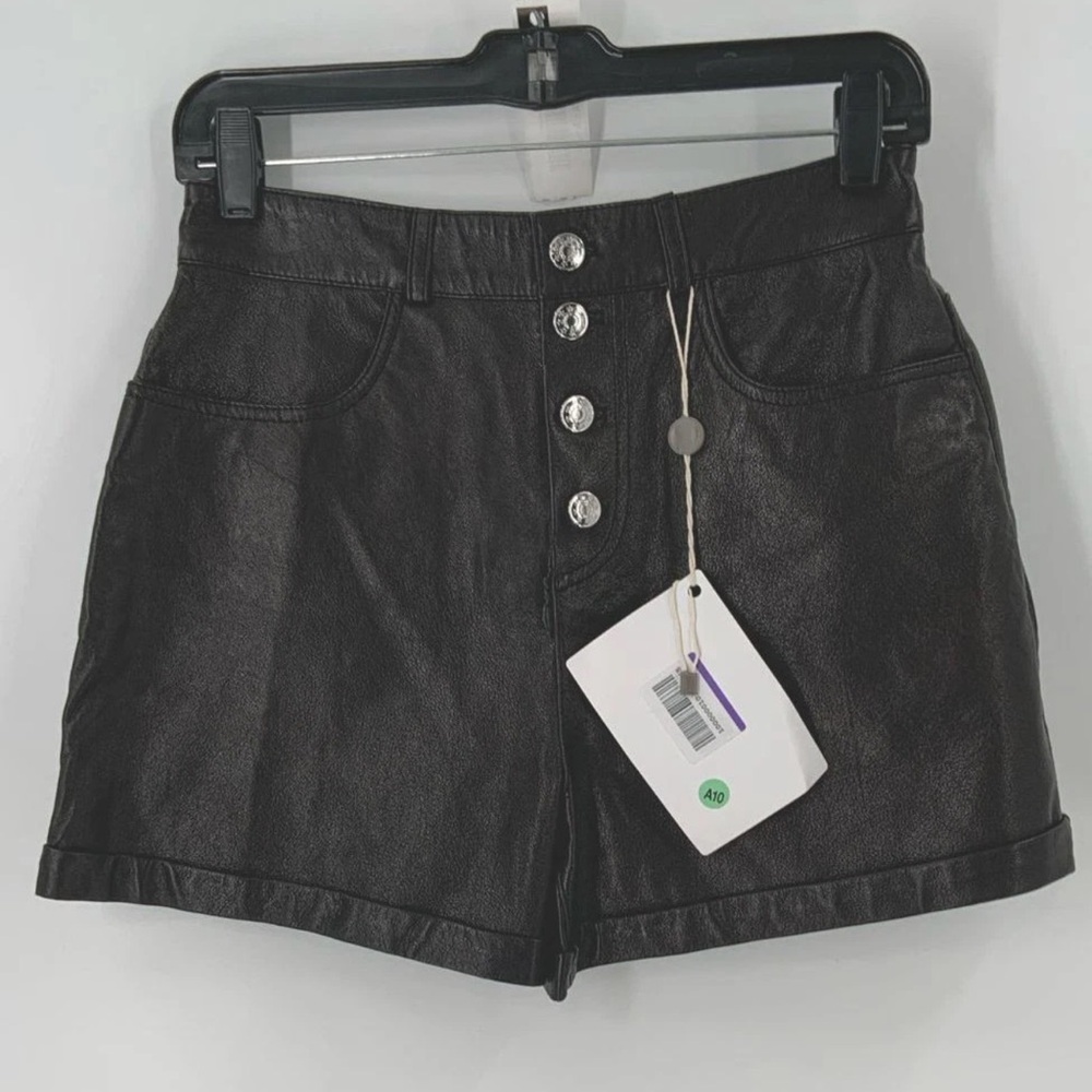 NWT Maje Leather Black High Waist Button Shorts